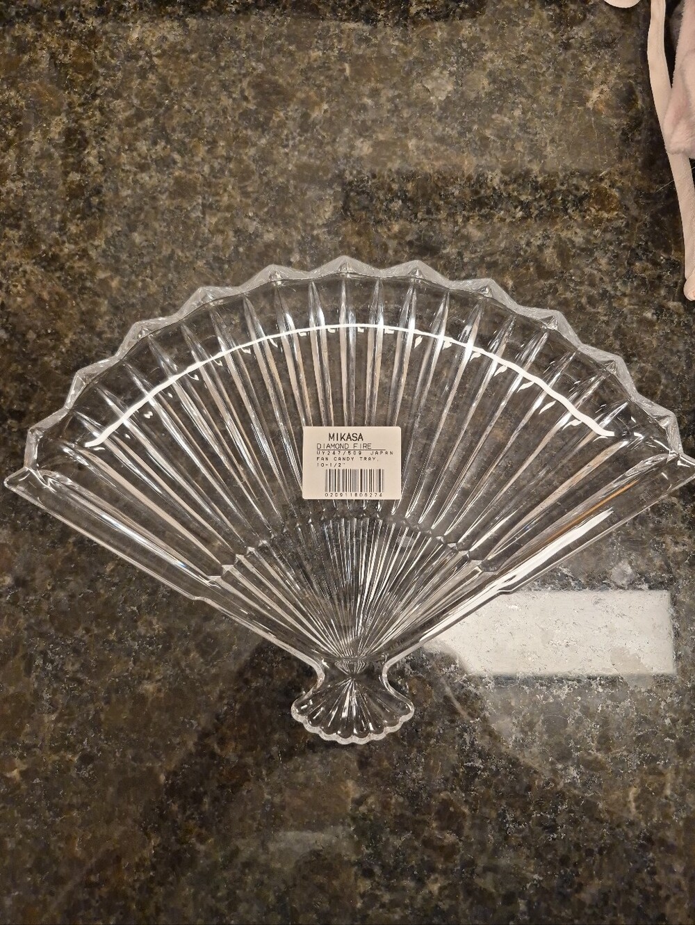Vintage Mikasa Diamond Fire Glass Fan Candy Tray Trinket Dish